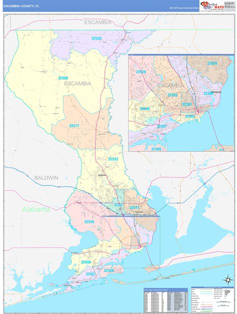 Escambia County, FL Wall Map Color Cast Style by MarketMAPS - MapSales