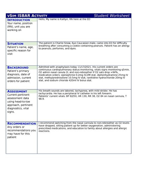 VSIM Charlie snow isbar - NUR 111 - UCF - Studocu