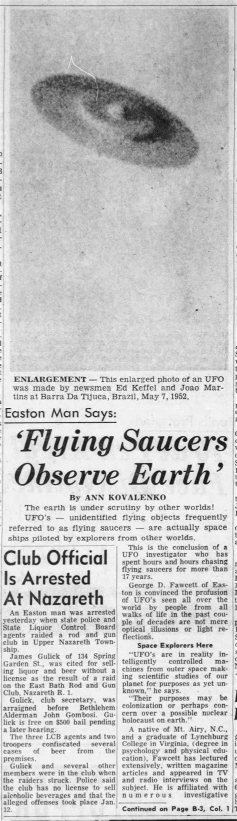 The Morning Call: "Flying Saucers Observe Earth" | The UFO Database