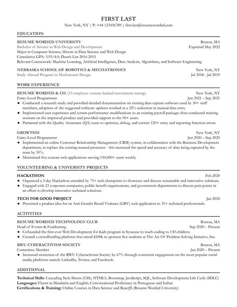 Entry-Level Programmer Resume Example for 2023 | Resume Worded