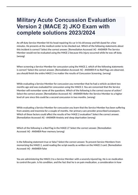 Military Acute Concussion Evaluation Version 2 (MACE 2) JKO Exam with