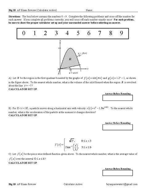 Big 10 AP Exam Review Calculator Active - Complete the following
