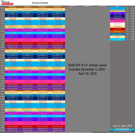 Disney Schedule Archive on Twitter: "This is the final schedule for