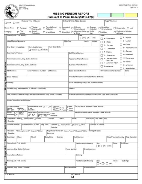Missing Persons Report Form ≡ Fill Out Printable PDF Forms Online