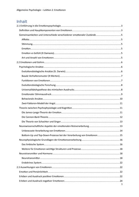 Lektion 2 - Emotion - Sommersemester - Inhalt 2 Einführung in die - Studocu