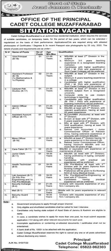 Army Cadet College Jobs Hiring 2022