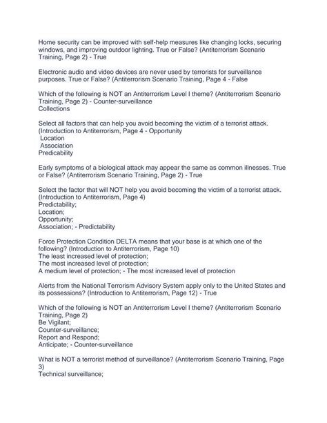 SOLUTION: Level i antiterrorism awareness training complete exam