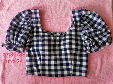 เสื้อครอปมือสองสภาพดี สวย สีลายสก๊อดดำขาว | Lazada.co.th